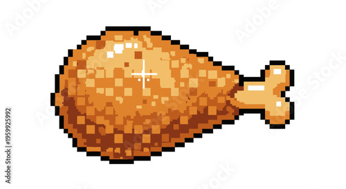 Pixel Art Fried Chicken Leg Drumstick.