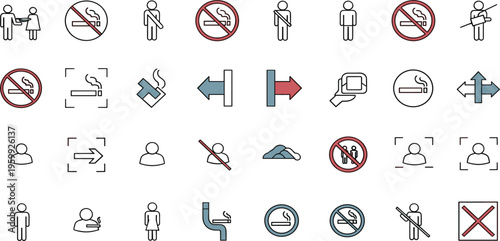 Smoking Ban Icons Set Featuring No Smoking, Smoking Areas, and Restricted Access Signs for Health and Safety Illustrations