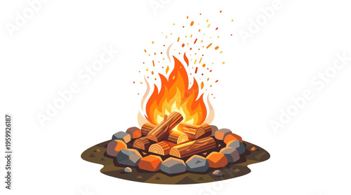 Vibrant Bonfire with Glowing Embers and Flickering Flames.