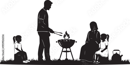 Family enjoying outdoor barbecue on grassy area together