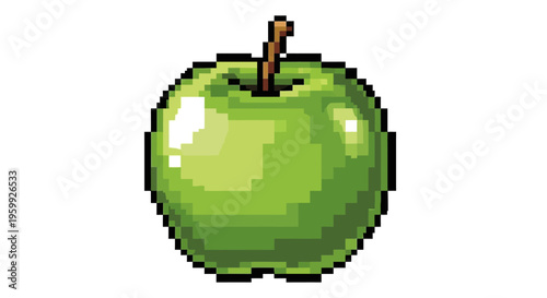 Pixel Art Green Apple Fruit Illustration.