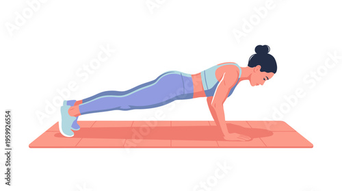 Woman performing a plank exercise on a yoga mat.