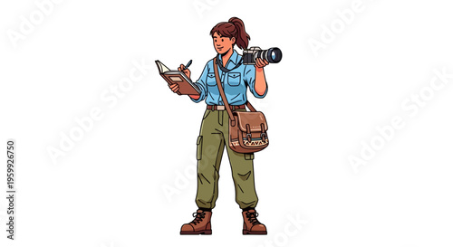 Woman Photographer Explorer Holding Camera and Map.