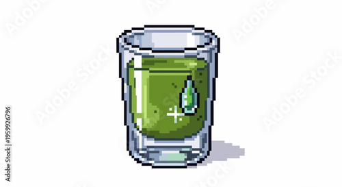 Pixel Art Green Shot Drink Glass Illustration.