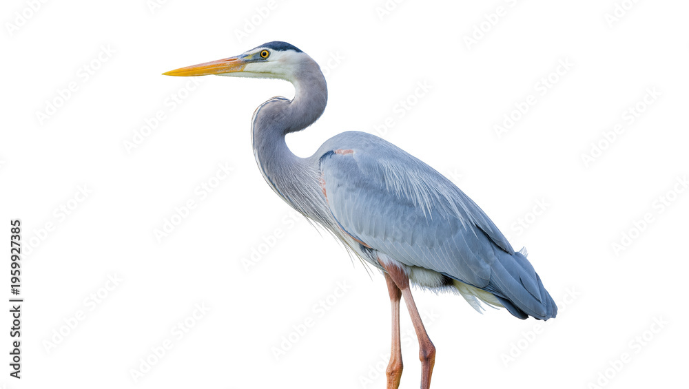 Fototapeta premium Majestic Great Blue Heron bird standing tall, showcasing its elegant plumage and long neck