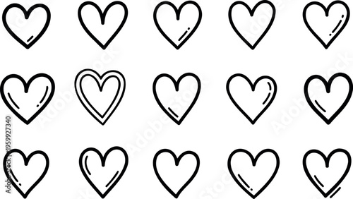 Heart symbols and shapes in a grid pattern for love and care concepts