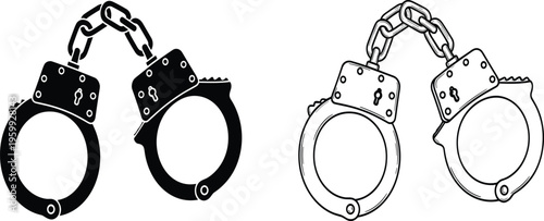 Handcuffs Vector Set with Police Restraint Equipment, Security Shackles and Law Enforcement Symbol Illustration Collection