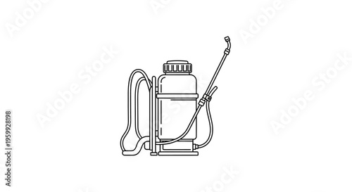 Sprayer for liquids with long nozzle and hose simple line drawing gardening tool
