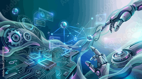 Robotic arms interacting with circuit board.