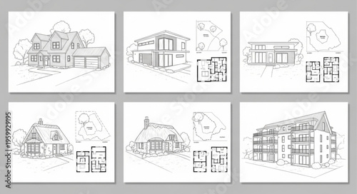 Black and white house drawings.