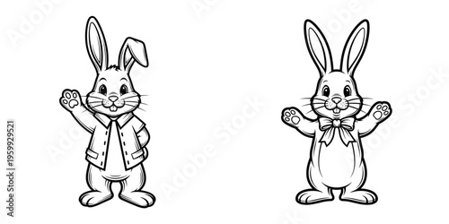 Easter bunny waving goodbye on transparent background, isolated  