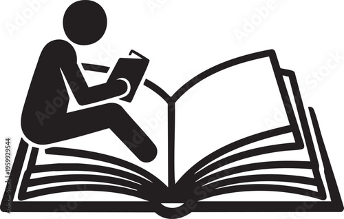 Person sitting on a large open book reading