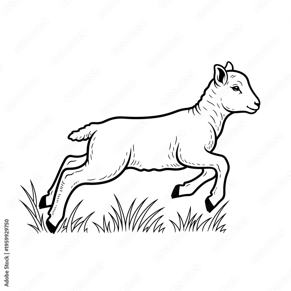 Fototapeta premium Lamb jumping in the grass, isolated on transparent background 