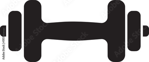 Simple dark grey silhouette illustration of a standard weightlifting dumbbell