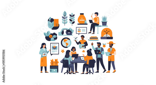 Diverse Business Team Collaboration: Sustainable Agriculture, Eco-Innovation, and Digital Strategy