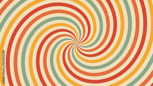 Vibrant colorful spiral pattern with swirling stripes in red, Orange, Yellow and green hues for backgrounds and designs