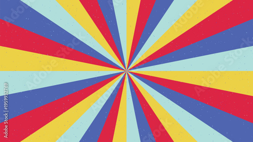 Vibrant colorful sunburst pattern with red, Blue, Yellow, And teal rays