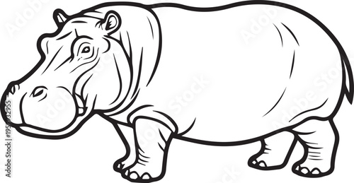 Obraz na płótnie Black and white hippo line drawing isolated illustration for kids and education