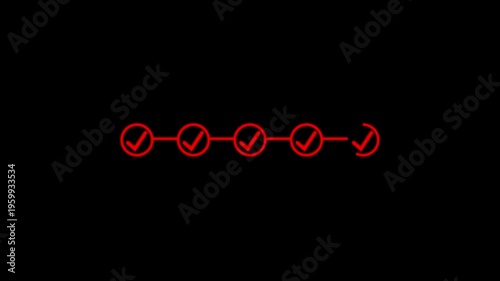 5 step infographic process with check mark icon. infographic step by step process icon animation on black background, step process success with check marks. Step by Step Guide,4k video