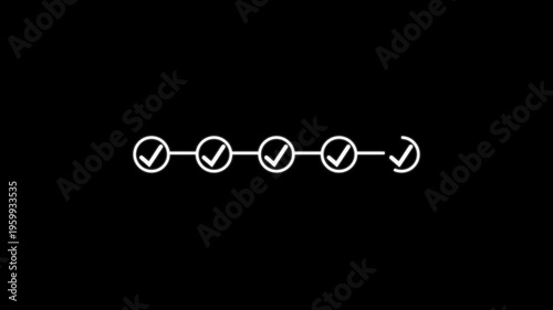 5 step infographic process with check mark icon. infographic step by step process icon animation on black background, step process success with check marks. Step by Step Guide,4k video