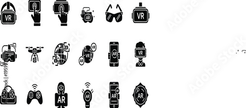 Professional vector icon set for virtual reality and augmented reality technology