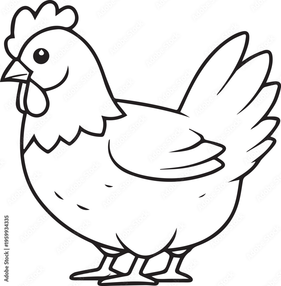 Fototapeta premium black and white line art hen with chick isolated icon illustration
