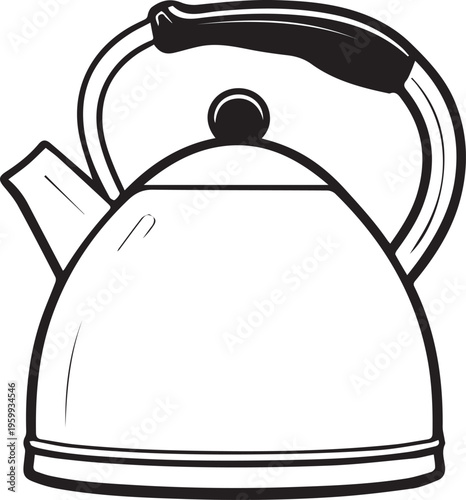 Black and white line art kettle icon isolated on white background