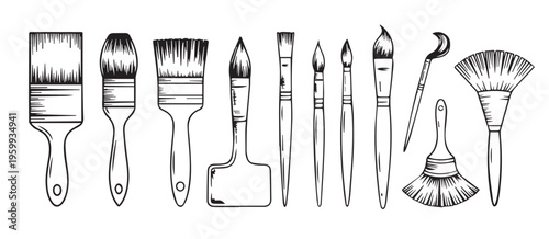 Oil painting brushes and palette knives collection