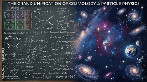Cosmology and particle physics unification concept.