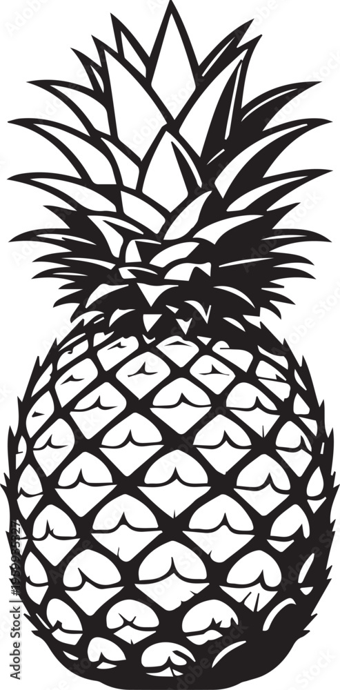 Obraz premium Black and white line art pineapple icon isolated on white background