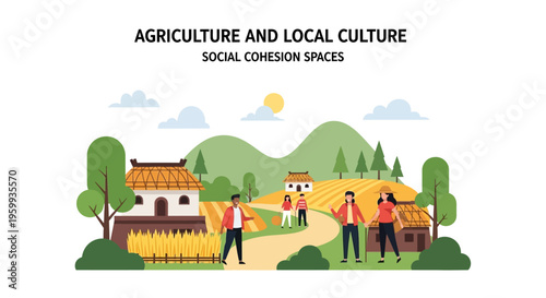 Rural Agriculture and Local Culture Illustration with Villagers