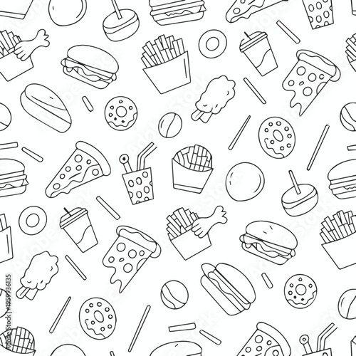 Fast food pattern with donuts ice cream and macarons
