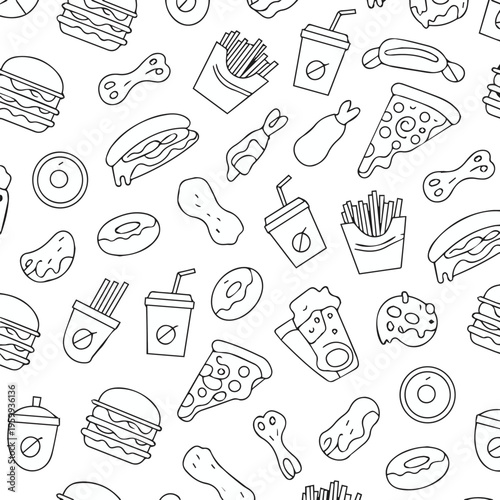 Fast food pattern with pizza slices and pepperoni