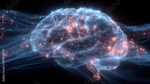 Wallpaper Mural Artificial intelligence. Neuron network. A digital artwork depicts a complex network of interconnected lines and dots forming the shape of a human brain. Torontodigital.ca