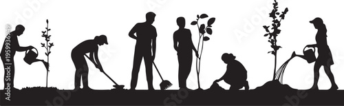 Residents tending potted plants on a balcony garden