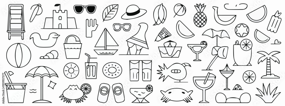 Fototapeta premium Beach fruit and drink pattern