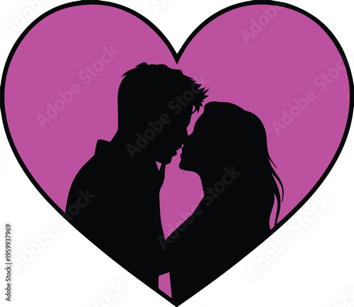 Heart emblem with couple silhouette for dating profile