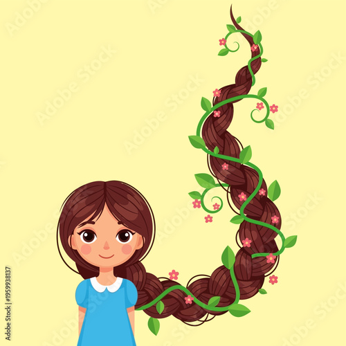 Cartoon girl with long hair.