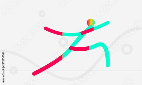 A vibrant minimalist graphic of a stylized stick figure in a dynamic athletic sprinting motion