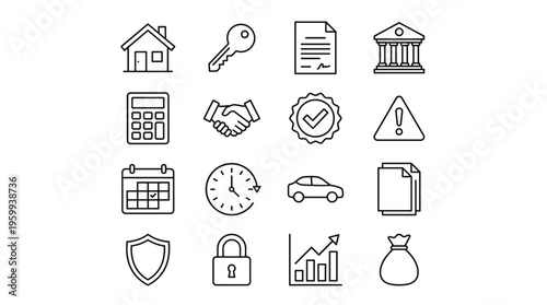 Set of 16 Finance and Real Estate Outline Vector Icons