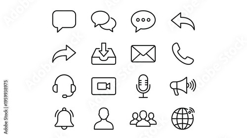 Set of 16 Outline Communication and Social Media Vector Icons
