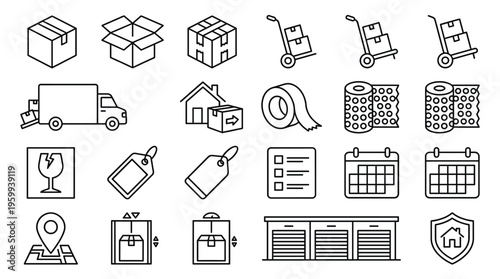 Set of 24 Outline Delivery Logistics Icons Vector