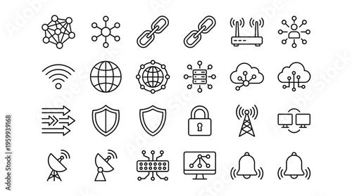 Set of 24 Outline Network and Communication Technology Icons Vector