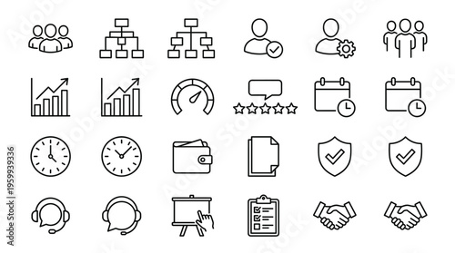 Set of 25 Business and Management Line Icons Vector