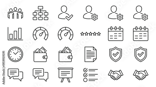 Set of 24 Business and Finance Line Icons Vector