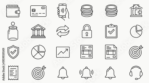 Set of 25 Outline Finance Business Icons Vector