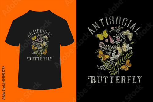 Antisocial Butterfly Fairy Grunge Fairycore Aesthetic Goth T-Shirt
