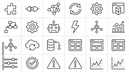 Set of 20 Black Line Interface Icons Vector