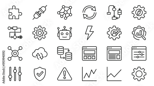 Set of 25 Outline Technology and Digital Marketing Icons Vector