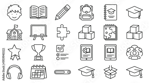 Set of 25 Education Line Icons Vector